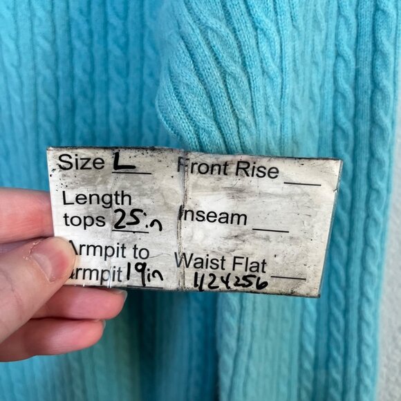 Anne Klein Sport Vintage Womens Cable Knit Cashmere Sweater Turquoise Blue Large - Picture 9 of 11